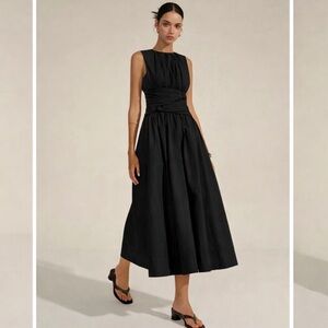 Commense Black Sleeveless Gathered-Waist Maxi Dress